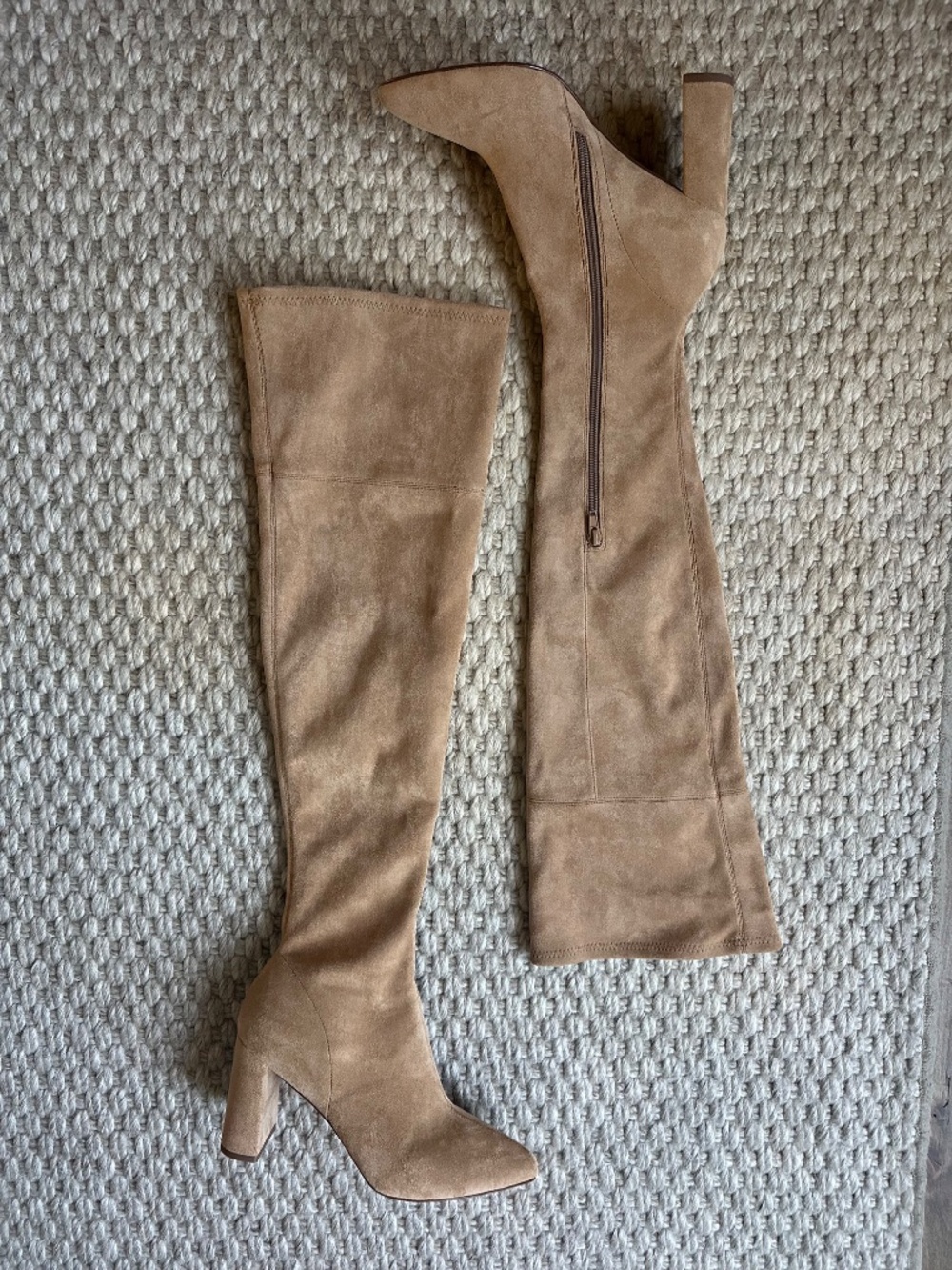 JEFFREY CAMPBELL Parisah Suede Over The Knee Boots Tan Beige Size 8 BRAND NEW